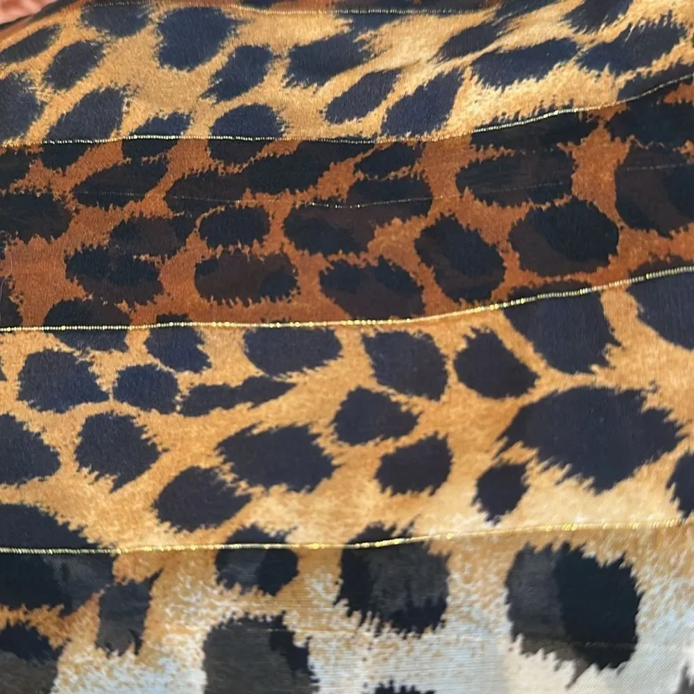 Jones New York leopard‎ print stripe long scarf with gold metallic threads